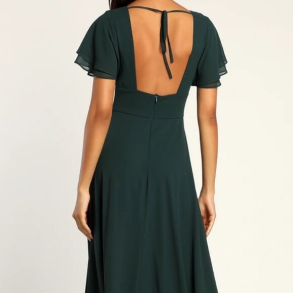 Lulus Promise Of Love Teal Flutter Sleeve Maxi Dress Size Medium - Picture 3 of 14